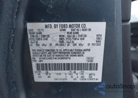2012 Ford Escape Xlt z USA, uszkodzony, nr VIN 1FMCU9D74CKB65972